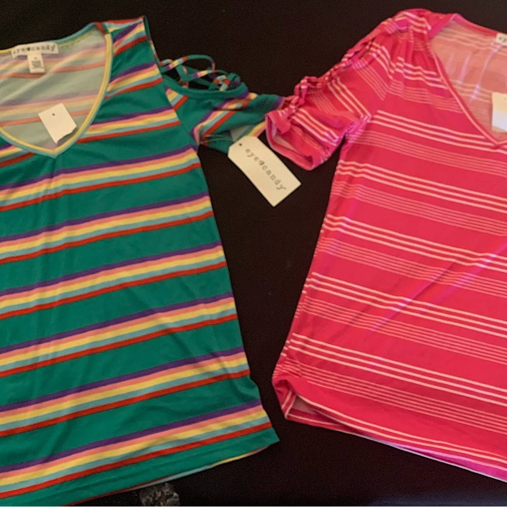 2 Juniorโs Eye Candy Shirts NWT Size Large